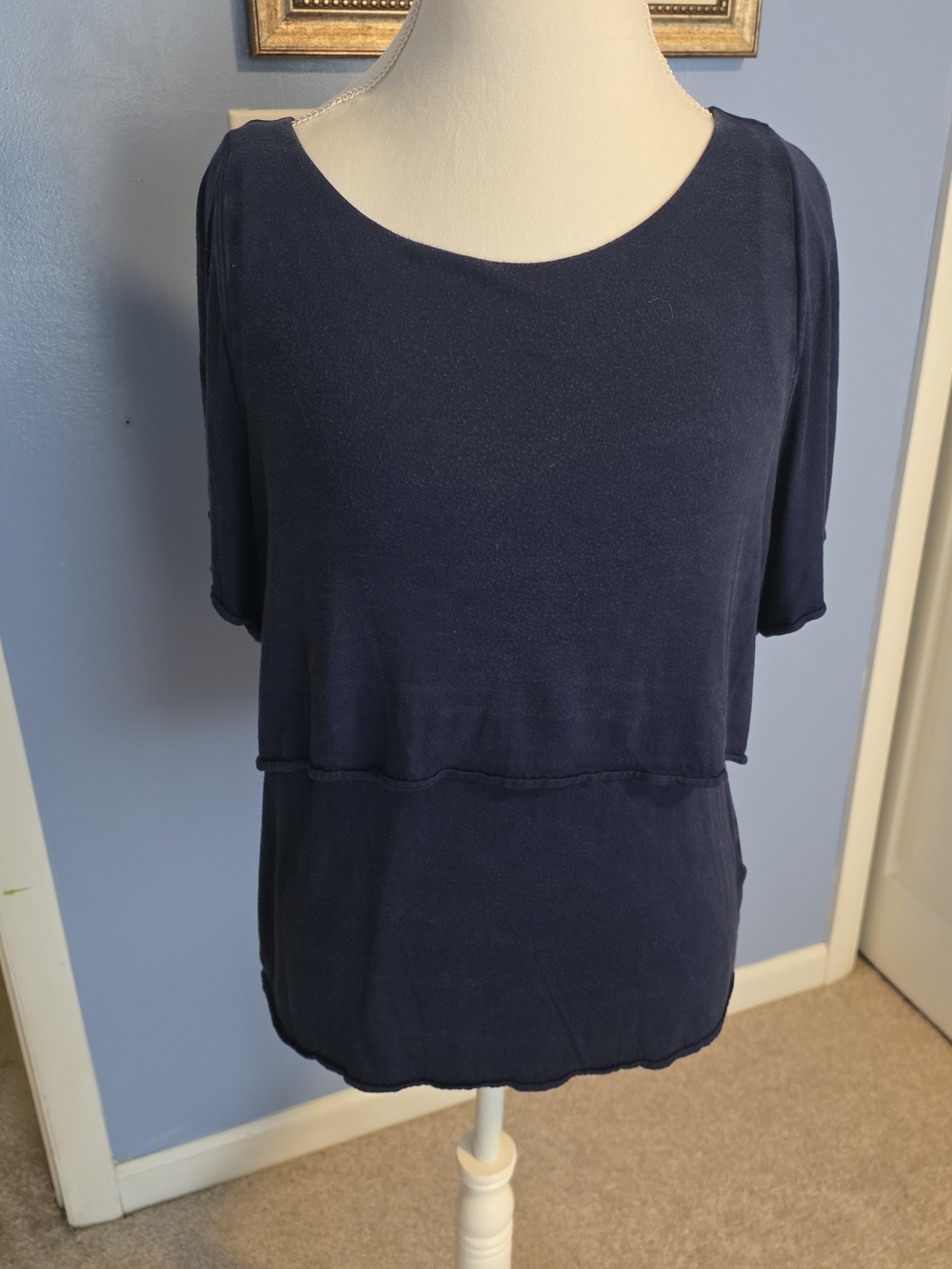 White House Black Market Navy Layered Short Sleeve Blouse